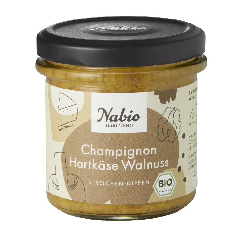 Nabio Champignon Hartkäse Walnuss Vorderseite